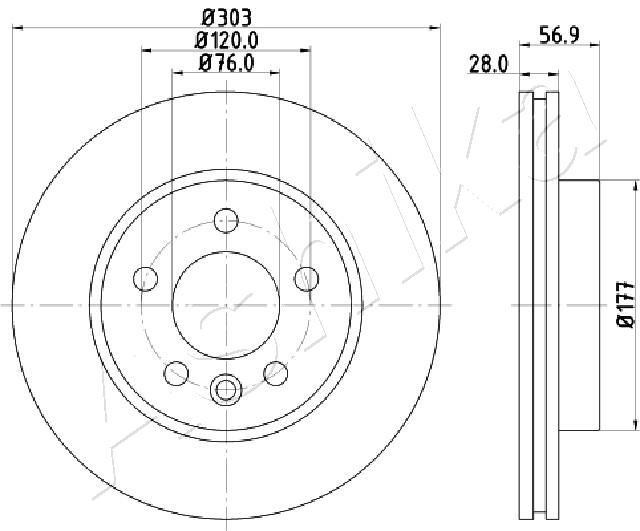 ASHIKA 60-00-0948: Piduriketas Esisild, Ø: 303mm, õhutusega, Ø: 303mm