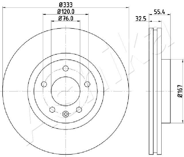 ASHIKA 60-00-0959: Disc de frână punte fata, Ř: 333mm, ventilat, Ř: 333mm