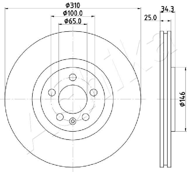 ASHIKA 60-0K-K26: Piduriketas Esisild, Ø: 280mm, õhutusega, Ø: 280mm
