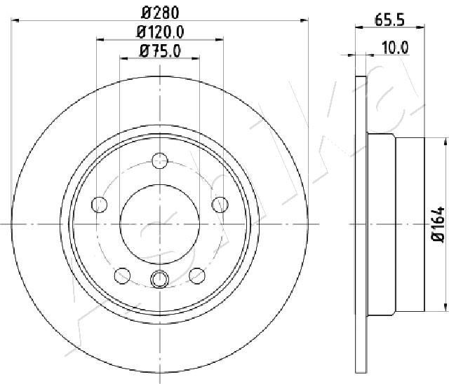 ASHIKA 61-00-0100: Disc de frână puntea spate, Ř: 280mm, plin, Ř: 280mm