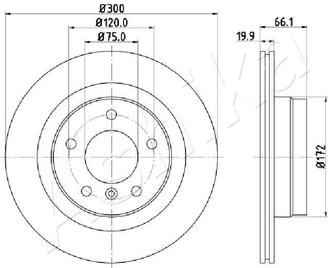 ASHIKA 61-00-0101: Disc de frână puntea spate, Ř: 300mm, ventilat, Ř: 300mm