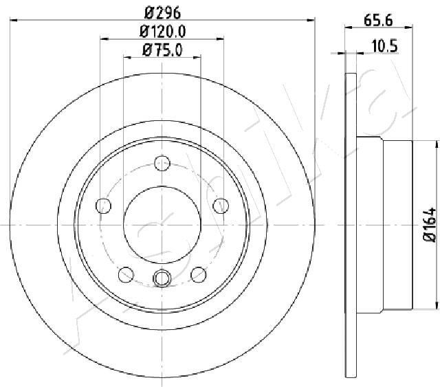 ASHIKA 61-00-0102: Disco de freno Eje trasero, Ø: 296mm, macizo, Ø: 296mm