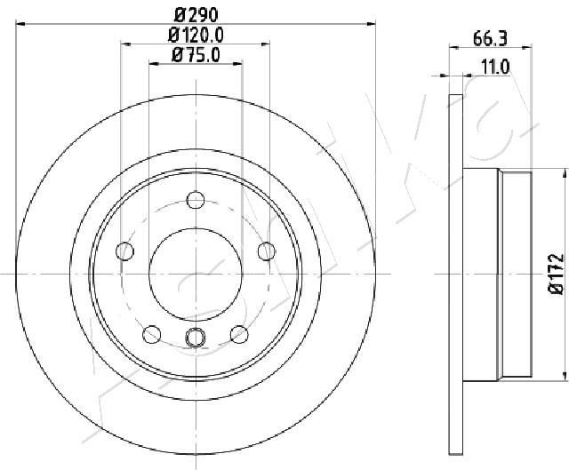 ASHIKA 61-00-0103: Disc de frână puntea spate, Ř: 290mm, plin, Ř: 290mm