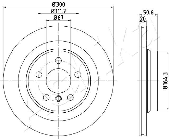 ASHIKA 61-00-0106: Disc de frână puntea spate, Ř: 300mm, ventilat interior, Ř: 300mm