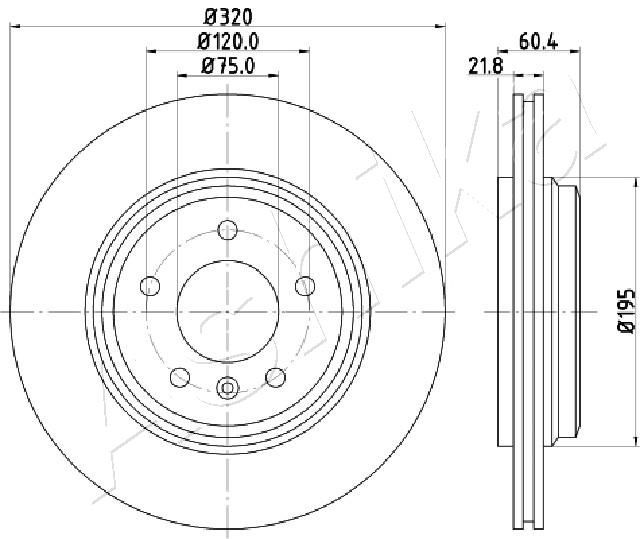 ASHIKA 61-00-0110: Disc de frână puntea spate, Ř: 320mm, ventilat, Ř: 320mm