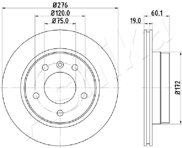 ASHIKA 61-00-0111: Disc de frână Ř: 276mm, ventilat exterior, Ř: 276mm