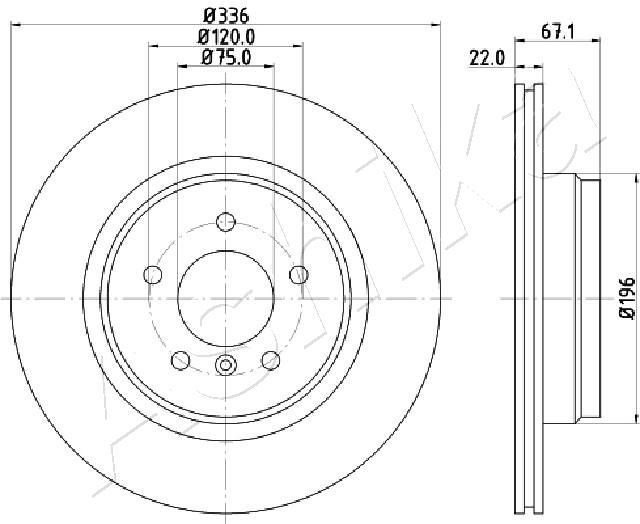 ASHIKA 61-00-0112: Disc de frână puntea spate, Ř: 336mm, ventilat, Ř: 336mm
