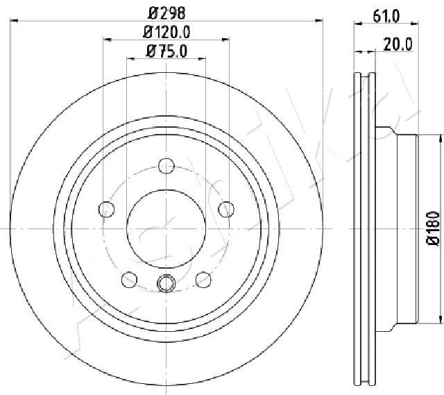 ASHIKA 61-00-0120: Disc de frână Ř: 298mm, ventilat, Ř: 298mm