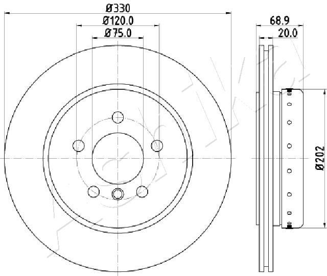 ASHIKA 61-00-0123: Bromsskiva Bakaxel, Ø: 330mm, ventilerad invändigt, Ø: 330mm