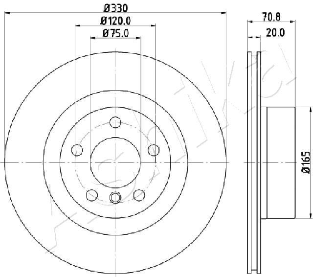 ASHIKA 61-00-0127: Disc de frână puntea spate, Ř: 330mm, ventilat, Ř: 330mm