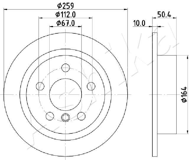 ASHIKA 61-00-0136: Disc de frână puntea spate, Ř: 259mm, plin, Ř: 259mm