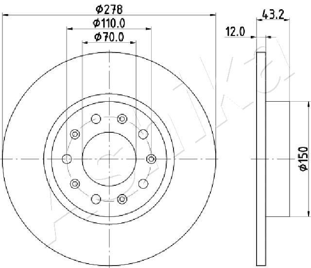 ASHIKA 61-00-0204: Piduriketas Tagasild, Ø: 278mm, täis, Ø: 278mm