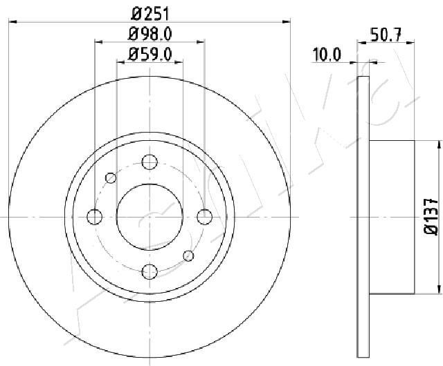 ASHIKA 61-00-0206: Disc de frână puntea spate, Ř: 251mm, plin, Ř: 251mm