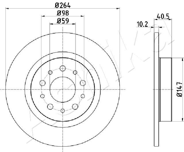 ASHIKA 61-00-0212: Disc de frână puntea spate, Ř: 264mm, plin, Ř: 264mm