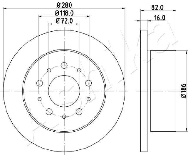ASHIKA 61-00-0216: Piduriketas Tagasild, Ø: 280mm, täis, Ø: 280mm