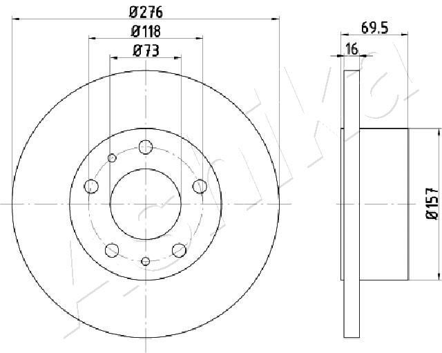 ASHIKA 61-00-0223: Piduriketas Tagasild, Ø: 276mm, täis, Ø: 276mm