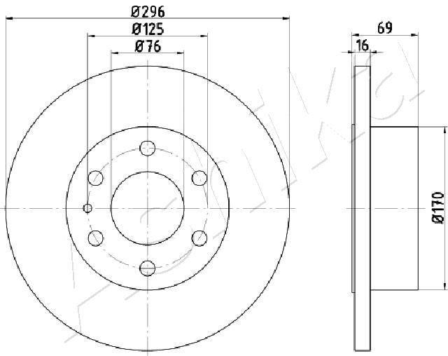 ASHIKA 61-00-0225: Piduriketas Tagasild, Ø: 296mm, täis, Ø: 296mm