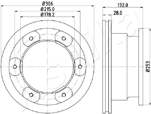 ASHIKA 61-00-0226: Bromsskiva Bakaxel, Ø: 306mm, ventilerad, Ø: 306mm