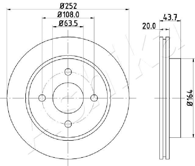 ASHIKA 61-00-0308: Piduriketas Tagasild, Ø: 253mm, õhutusega, Ø: 253mm