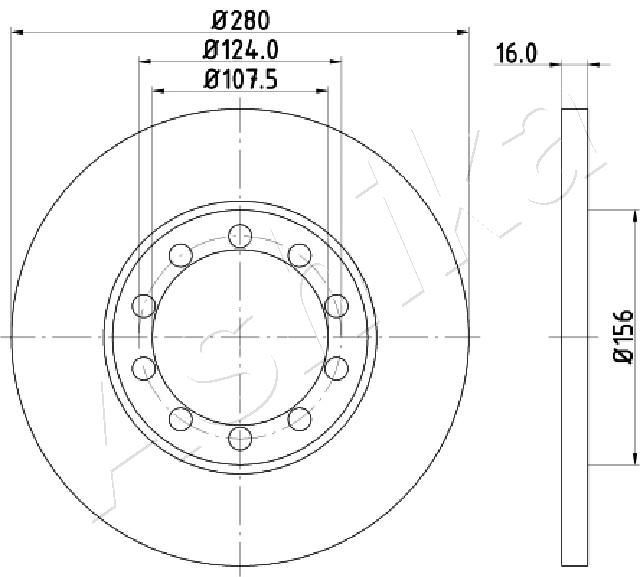 ASHIKA 61-00-0314: Piduriketas Tagasild, Ø: 280mm, täis, Ø: 280mm