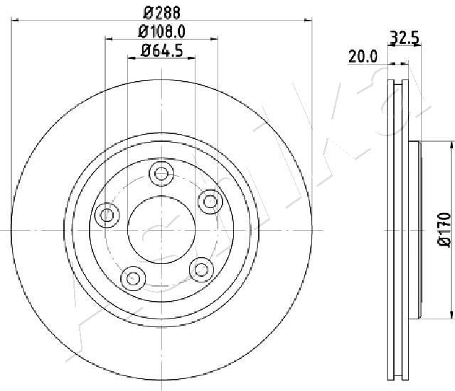 ASHIKA 61-00-0315: Piduriketas Tagasild, Ø: 288mm, õhutusega, Ø: 288mm