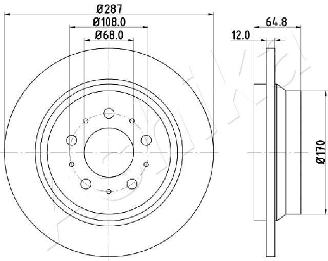 ASHIKA 61-00-0321: Disc de frână puntea spate, Ř: 288mm, plin, Ř: 288mm