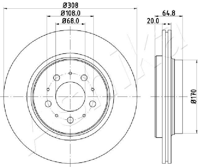 ASHIKA 61-00-0326: Piduriketas Tagasild, Ø: 308mm, õhutusega, Ø: 308mm