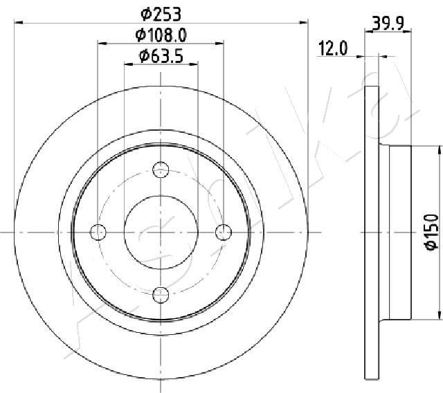 ASHIKA 61-00-0329: Stabdžių diskas galinė ašis, Ø: 252,8mm, visiškai, Ø: 252,8mm
