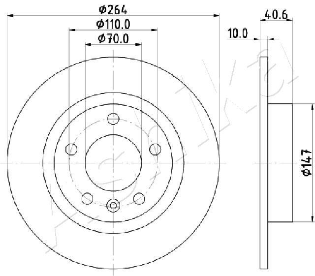 ASHIKA 61-00-0400: Piduriketas Tagasild, Ø: 264mm, täis, Ø: 264mm