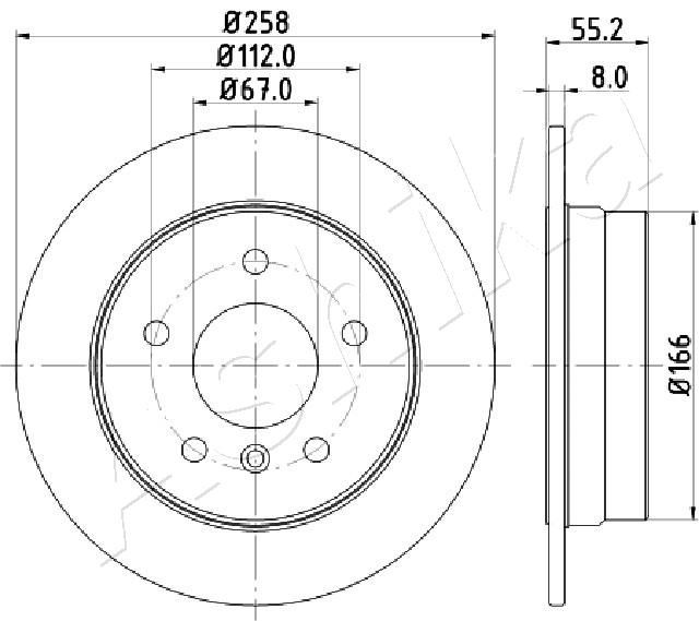 ASHIKA 61-00-0500: Disc de frână Ř: 258mm, plin, Ř: 258mm