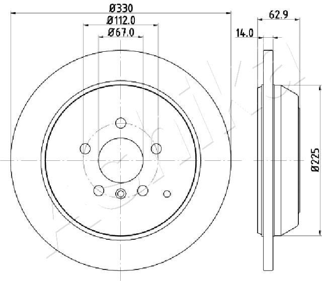 ASHIKA 61-00-0524: Disc de frână puntea spate, Ř: 330mm, plin, Ř: 330mm