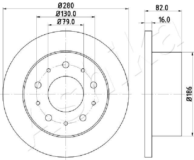ASHIKA 61-00-0611: Stabdžių diskas galinė ašis, Ø: 280mm, visiškai, Ø: 280mm