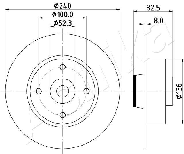 ASHIKA 61-00-0712: Disc de frână puntea spate, Ř: 240mm, plin, Ř: 240mm
