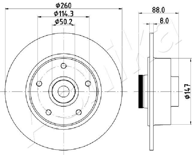 ASHIKA 61-00-0713: Piduriketas Tagasild, Ø: 260mm, täis, Ø: 260mm