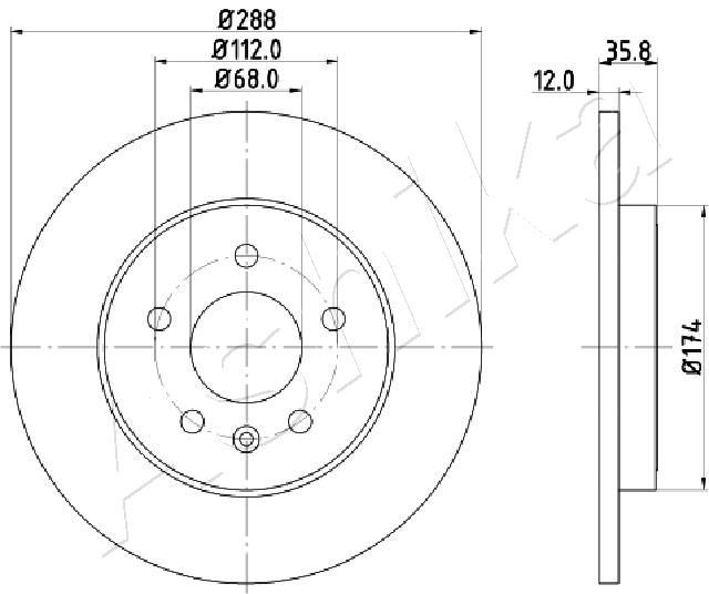 ASHIKA 61-00-0908: Disc de frână Ř: 288mm, plin, Ř: 288mm
