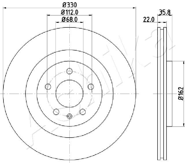 ASHIKA 61-00-0911: Disc de frână puntea spate, Ř: 330mm, ventilat, Ř: 330mm