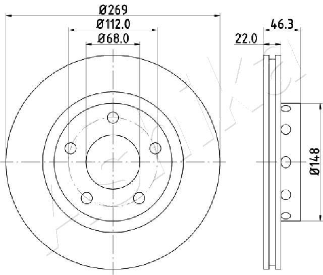 ASHIKA 61-00-0913: Disc de frână Ř: 269mm, ventilat, Ř: 269mm
