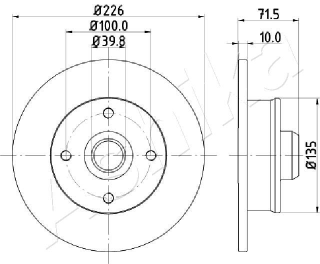 ASHIKA 61-00-0922: Disc de frână puntea spate, Ř: 226mm, plin, Ř: 226mm