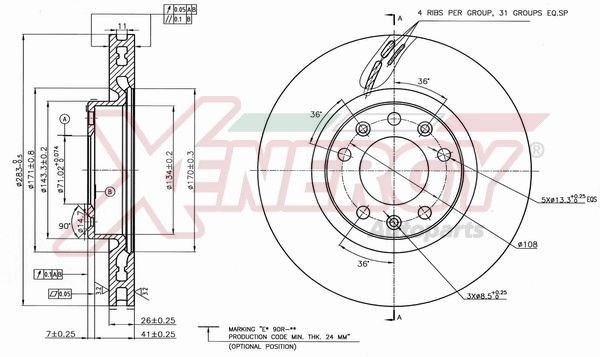 AP XENERGY X602733: Piduriketas Ø: 283mm, õhutusega, Ø: 283mm, värvitud