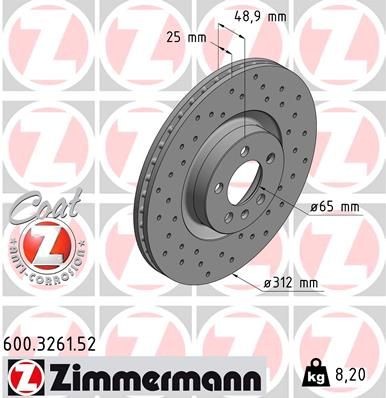 ZIMMERMANN 600.3261.52: Piduriketas SPORT Z Ø: 312mm, sisemine õhutus, perforeeritud, Ø: 312mm, kaetud