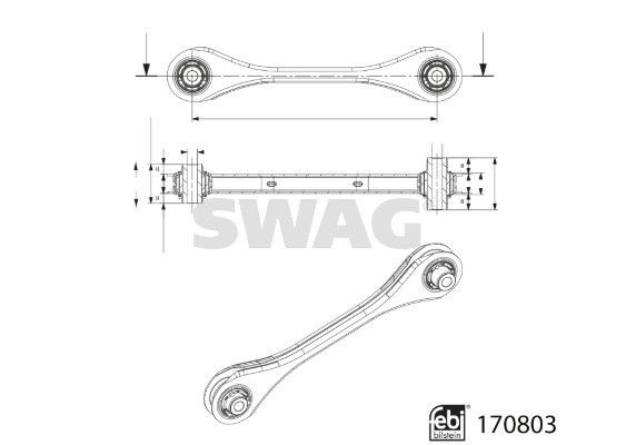SWAG 33 10 0557: Brat, suspensie roata partea de jos, Axa spate dreapta, fata, Axa spate stanga, tabla de otel, cu lagăre metal-cauciuc