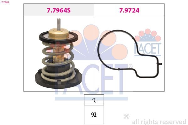 FACET 7.7964: Termostaat, Jahutusvedelik Made in Italy - OE Equivalent 92°C, koos tihendiga