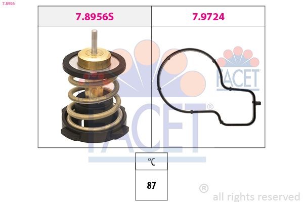 FACET 7.8956: Termostaat, Jahutusvedelik Made in Italy - OE Equivalent 87°C, koos tihendiga