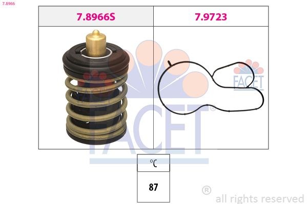 FACET 7.8966: Termostaat, Jahutusvedelik Made in Italy - OE Equivalent 87°C, koos tihendiga
