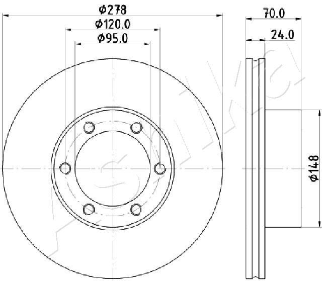 ASHIKA 60-00-0715: Piduriketas Ø: 278mm, õhutusega, Ø: 278mm