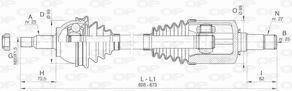 OPEN PARTS DRS6442.00: Drivaksel framaksel venstre, 608mm