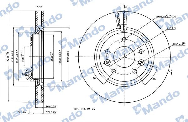 Mando MBC035165: Piduriketas Esisild, Ø: 296mm, õhutusega, Ø: 296mm
