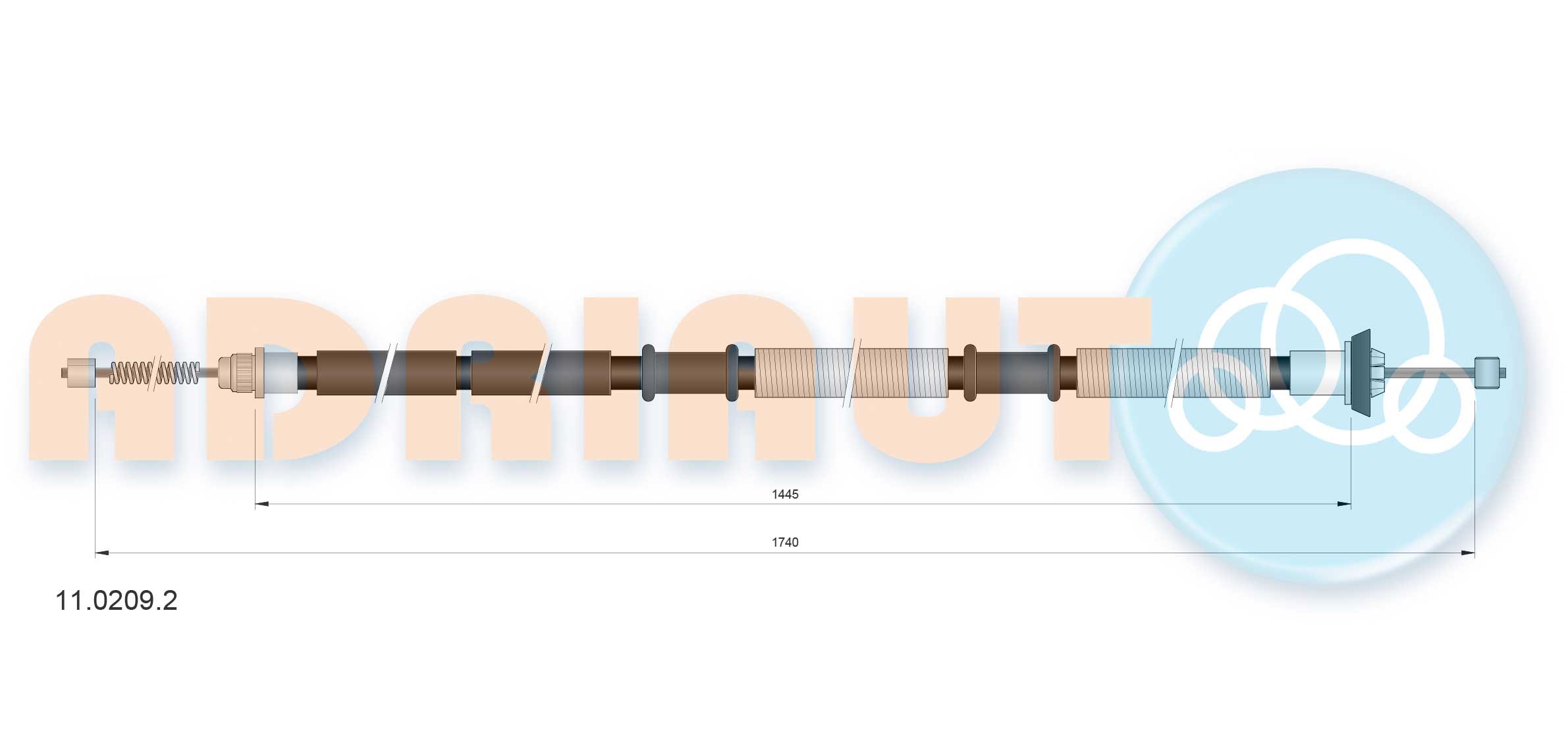 ADRIAUTO 11.0209.2: Cavo freno a mano posteriore Dx, 1740mm, 1740mm