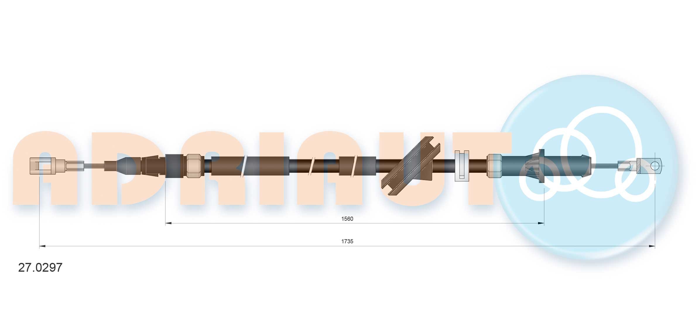 ADRIAUTO 27.0297: Cavo freno a mano posteriore Sx, posteriore Dx, 1735mm, 1735mm
