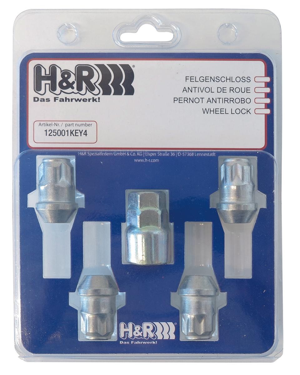 H&R 125001KEY4: Drošības skrūves Wheel-Lock set wheel nut M12 taper head 60°